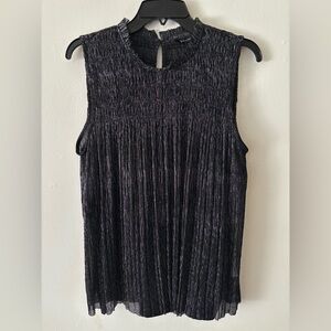 Banana Republic Navy Blue Sleeveless Ruffle Collar Casual Shimmer Top New large